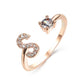 Elegant adjustable 26 initial letter ring with zircon stone, fashion jewelry for women.