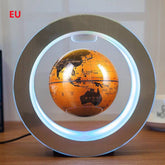 Floating world map globe defying gravity with ambient LED lighting.