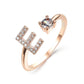 Elegant adjustable initial letter ring with a diamond design, made of copper alloy, vintage style for women.