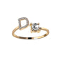 Adjustable 26 initial letter ring with zircon and copper alloy, elegant fashion jewelry for women.