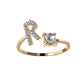 Elegant adjustable gold ring with zircon-studded initial letter R, ideal fashion jewelry.