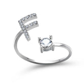 Adjustable initial letter ring with zircon, featuring elegant design for women&