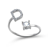 Adjustable 26 Initial Letter Ring with Zircon, elegant women&