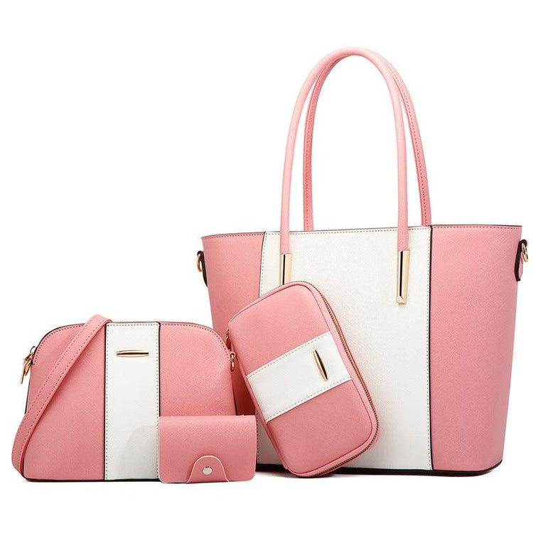 Fashion women's PU leather bag set with a trendy design in pink and white, featuring a mother-and-child style.