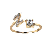 Adjustable 26 initial letter ring with zircon stones, elegant design for women.