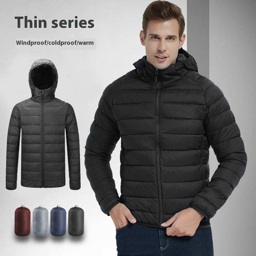 Men's Lightweight Hooded Coat - Warm Winter Zipper Jacket Fashion Outerwear