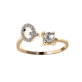 Elegant adjustable initial letter ring with zircon design for women.