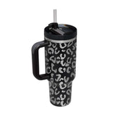 Thermos cup with handle and straw, insulated stainless steel tumbler, 40oz, modern design.