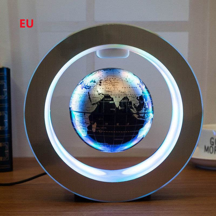 floating world map globe with LED lighting in silver frame