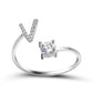 Adjustable 26 initial letter ring with zircon, elegant design for women.