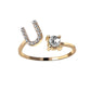 Elegant adjustable 26 initial letter ring with zircon stones, vintage design for women.