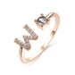 Elegant adjustable 26 initial letter ring with zircon stone for women.