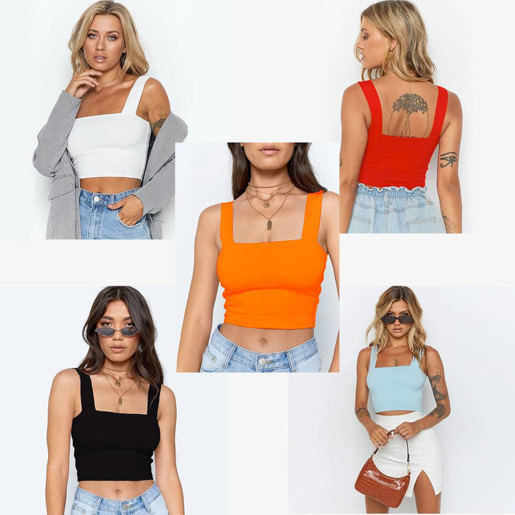 Women's fashion crop top, sleeveless tank, assorted colors, stylish design.