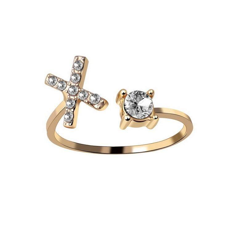 Elegant adjustable initial letter ring with zircon stones, vintage style, for women.