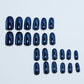 Electroplating dark blue fake nails set, starry sky design, 24 pieces with jelly glue.