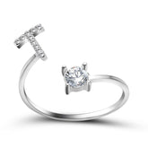 Adjustable initial letter ring with zircon stone, elegant design, women&