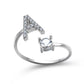 Elegant adjustable initial letter ring with zircon stone, stylish jewelry for women.