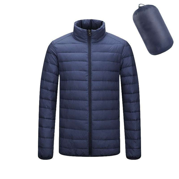 Men's lightweight hooded coat, warm winter zipper jacket, fashion outerwear.