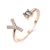 Adjustable 26 initial letter ring with zircon detail, elegant design for women.