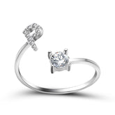 Elegant adjustable ring with an initial letter design and zircon, ideal for women&