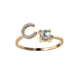 Adjustable 26 initial letter ring with zircon stone, elegant fashion jewelry design.