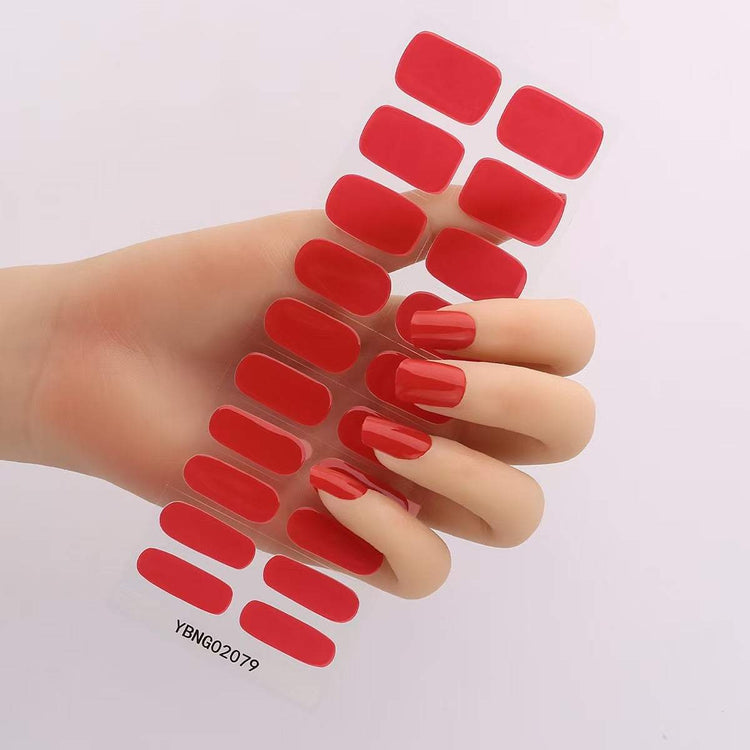 Gel nail stickers in red, semi-curing, with various patterns, suitable for universal use.