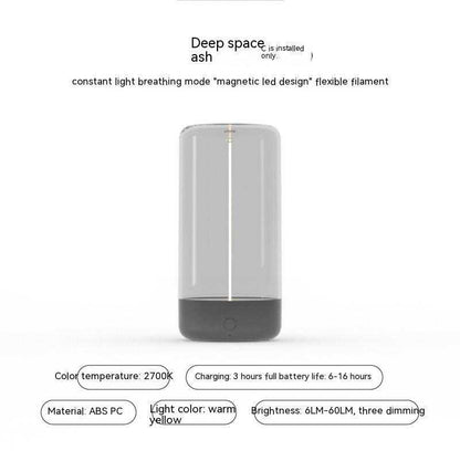 LED camping light with transparent design, anti-drop feature, versatile modes, and flexible filament.