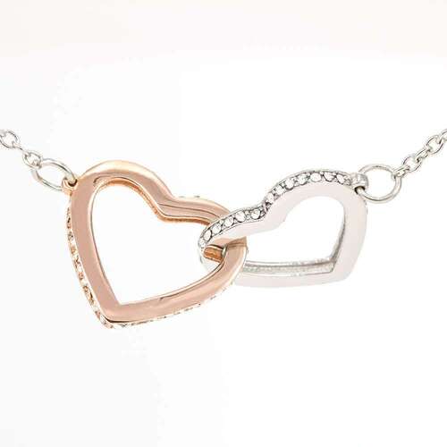 Double Heart Necklace in two-tone peach design, personalized heart pendant.