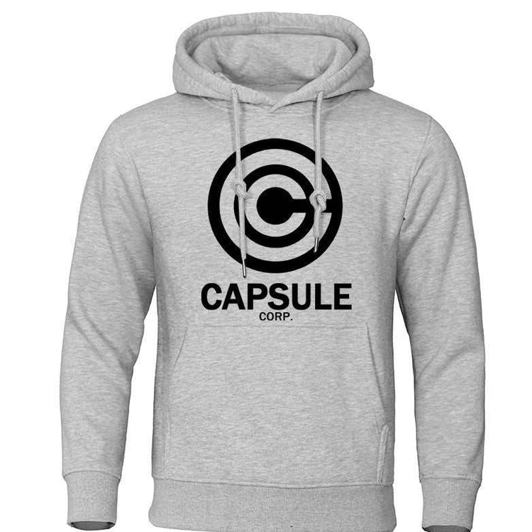 Men's and Women's Leisure Hoodie Sweatshirt in Gray with Capsule Corp Logo