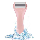 Massage ice roller with handle, surrounded by ice, for soothing relief and skin revitalization.