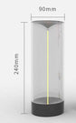 Transparent LED camping light with durable, anti-drop design and versatile lighting modes, measuring 90mm x 240mm.