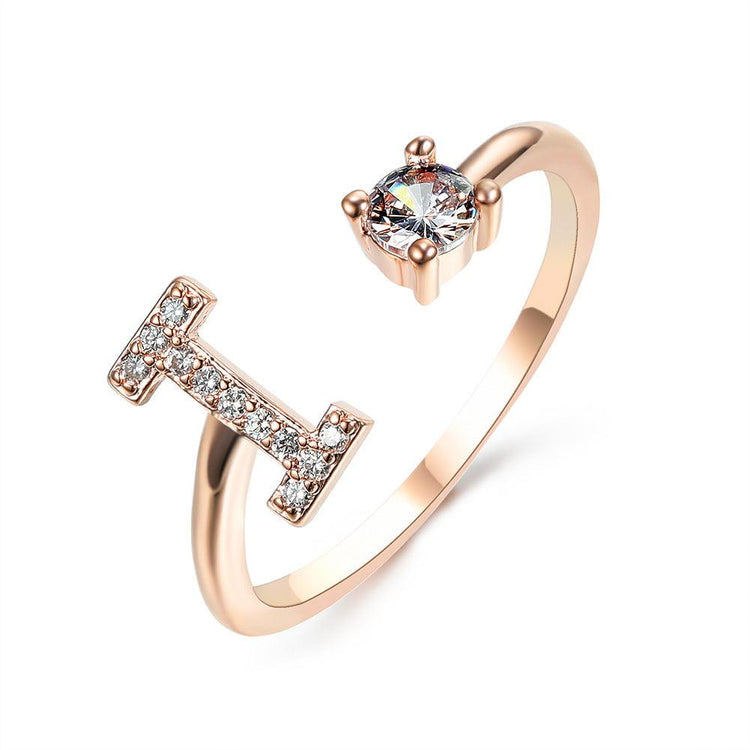 Adjustable 26 initial letter ring with zircon accents in vintage style.