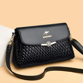 Fashion Lady Mom Large Capacity Rhombus Crossbody Bag with stylish black woven design and gold accents.