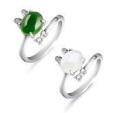 Sterling Silver 925 Retro Rabbit Jade Adjustable Ring with Hetian Jade Inlay, Fashion OL Style.