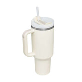 Thermos cup with handle and straw, insulated 40oz tumbler, white.