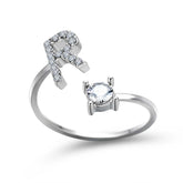 Adjustable 26 initial letter ring with zircon stone, elegant fashion jewelry for women.