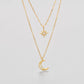 Moon double-layer necklace with rhinestone moon and star pendant, gold clavicle chain, luxury design for women.