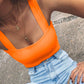 Fashion women crop top, sexy sleeveless tank, fluorescent orange, polyester acrylic.