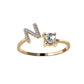 Elegant adjustable ring with a diamond-zircon "N" initial design, part of the 26-letter series in copper alloy.