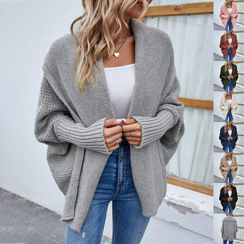 Knitted Bat Sleeve Cardigan - Solid Color Lapel Sweater for Autumn/Winter