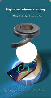 Rotating hanging mobile phone wireless charging lamp.