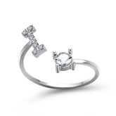 Elegant adjustable ring featuring initial letters with zircon stones, perfect as personalized fashion jewelry for women.