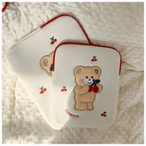 Cute bear and cherry themed laptop sleeve case, protective pouch for women.