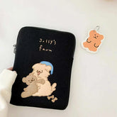 Women cute laptop sleeve with cartoon design, protective pouch for 11-15.6 inch tablets.