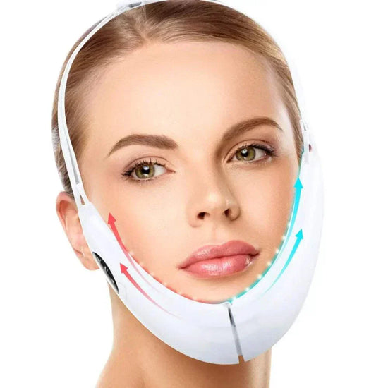 Facial lifting belt for firming and toning face, targeting cheeks, chin, and jawline.