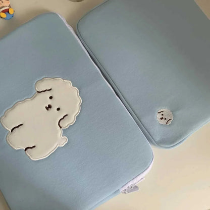 Cute cartoon laptop sleeve case for women, available in various sizes, featuring a zipper closure for protective storage.