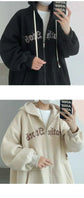 Goth streetwear jackets with hood, loose fit, autumn/winter style in black and beige.