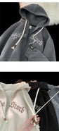 Goth style streetwear jackets coats with hood, featuring letter pattern and zip-up design.