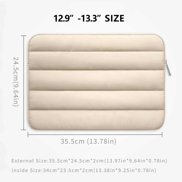 Laptop Bag Tablet Sleeve with zipper closure in beige, suitable for 12.9-13.3 inch devices.