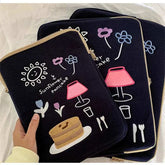 Women cute laptop sleeve case with cartoon design, protective pouch for various sizes, including 11-15.6 inch laptops.